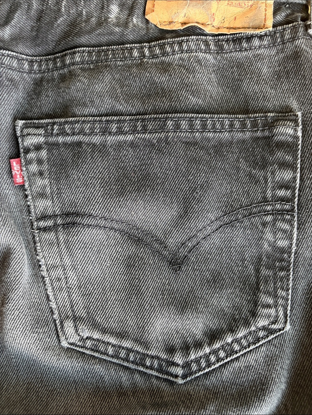 Levi's Black Distressed Jeans w/ Creation of Adam Knee Patch Art | 34x28 - Picture 9 of 11